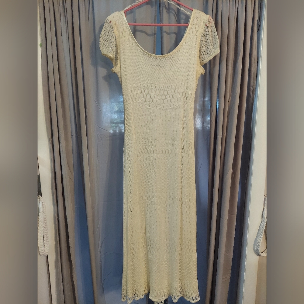 Vintage Superstition New York Crochet Overlay Ivory Dress Size 14